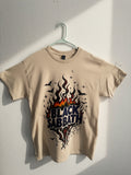 Black Sabbath hand painted design; beige tshirt; large